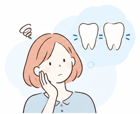 前歯のすき間を気にする女性のイラスト