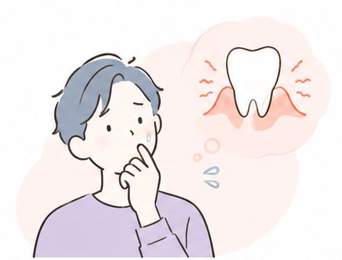 前歯を失って困っている男性のイラスト